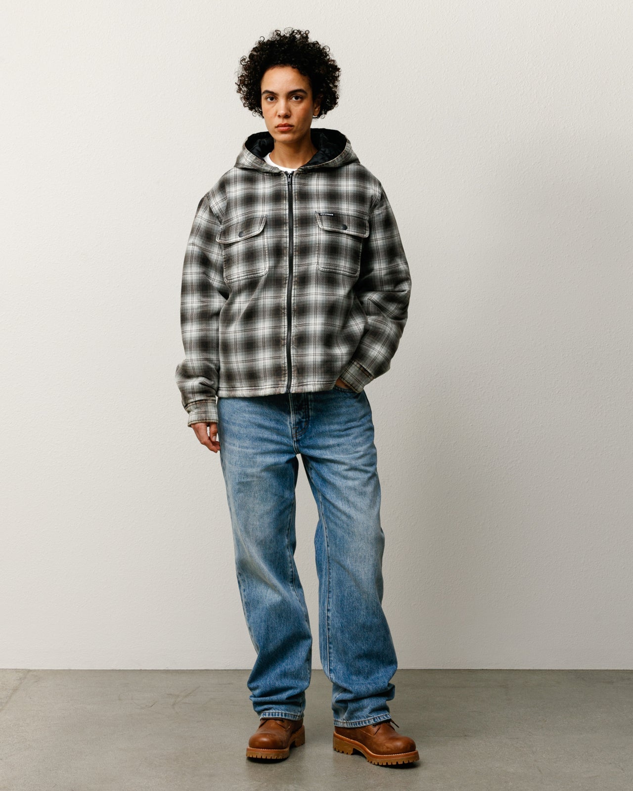 ZIP HOODED PLAID SHIRT